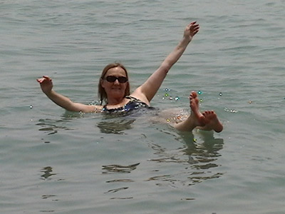 Annie bobbing about the Dead Sea