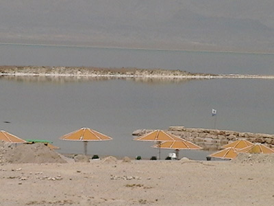 Umbrellas on the Dead Sea Beach